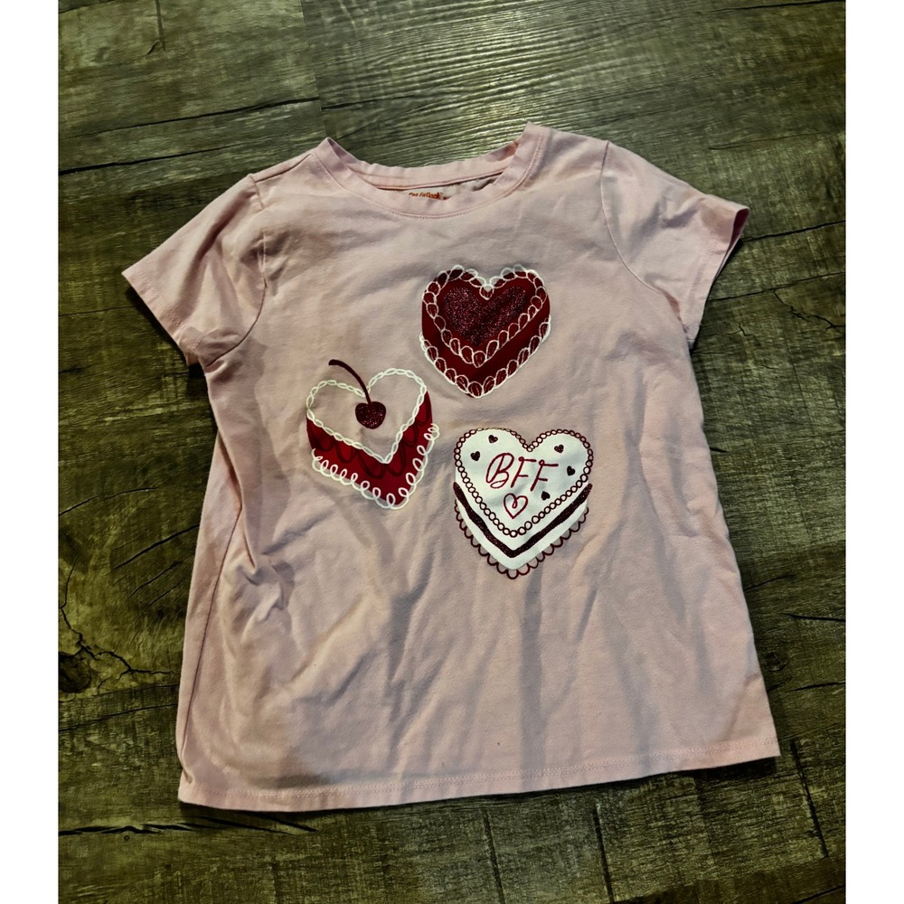Cat Jack Kids Girls Pink Heart Cupcake Cherry BFF Applique T Shirt Size M 8